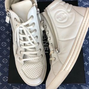 CHANEL White High Top Weekend Sneakers